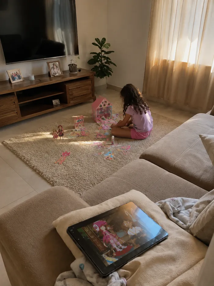 Niña jugando con las muñecas de papel — Medellín, Colombia