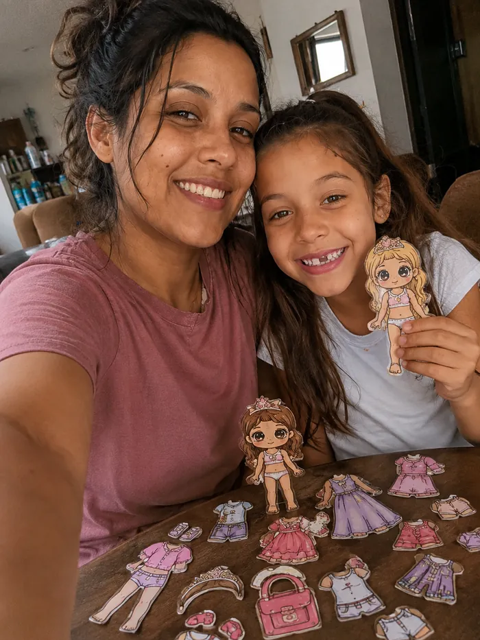 Niña jugando con las muñecas de papel — Rosario, Argentina