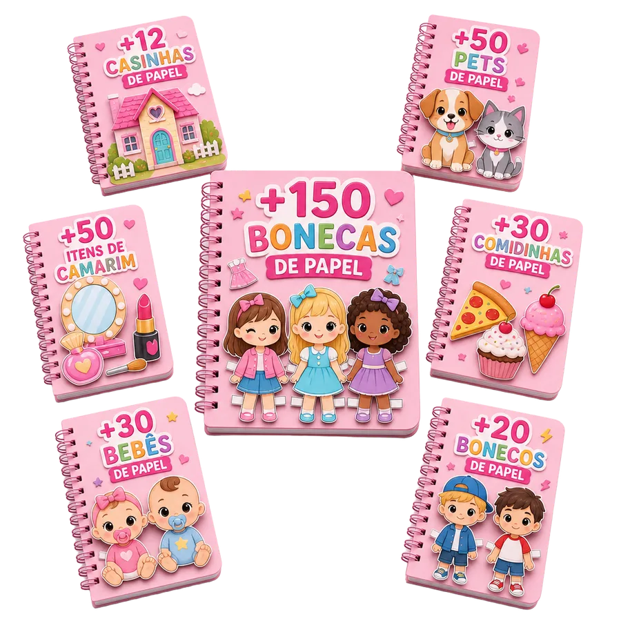 Mockup de la colección +150 Muñecas de Papel con todos los bónus incluidos