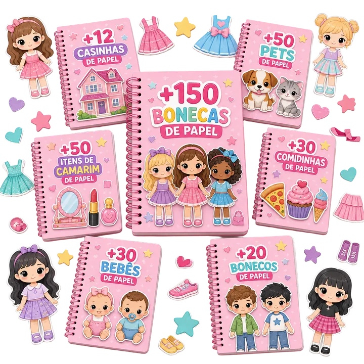 Mockup del Plan Completo con la colección +150 Muñecas de Papel y todos los bónus incluidos